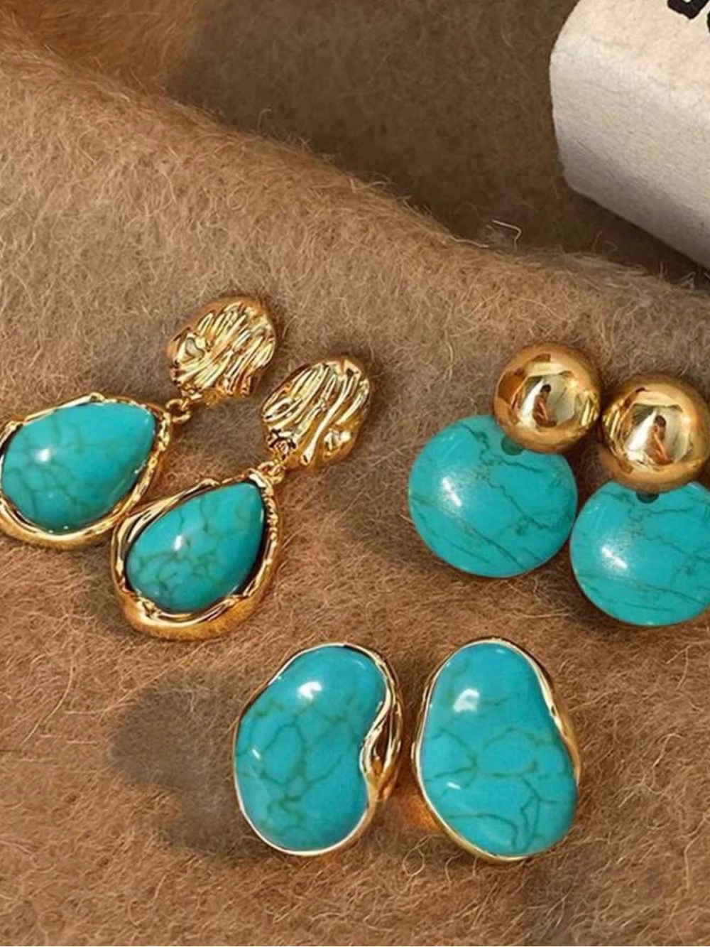 Gold Turquoise Drop Earrings - Women Jewelry